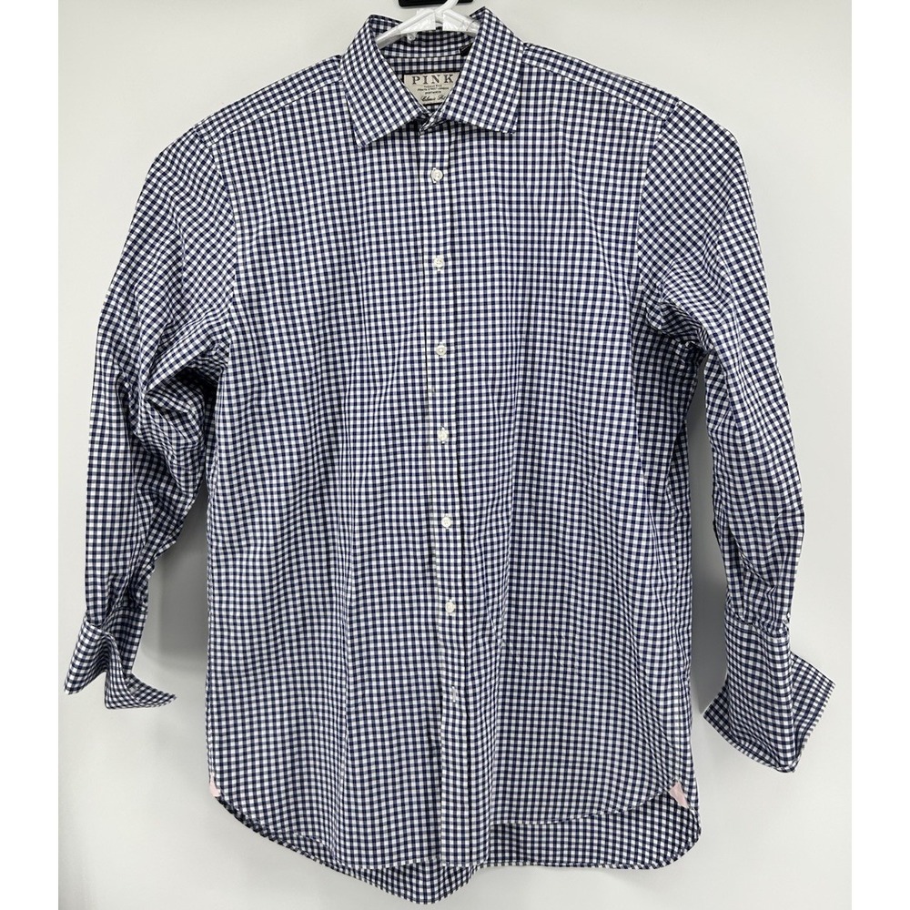 Pink Thomas Pink Classic Fit Long Sleeve Button Down Blue Checkered 17/35